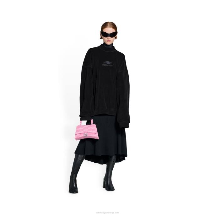 ženska majhna ročna torbica s peščeno uro, bb monogram iz jeansa Balenciaga roza N4DP536