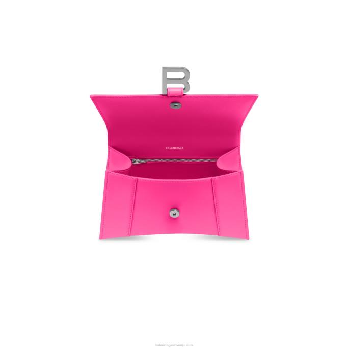 ženska majhna ročna torbica v obliki peščene ure v škatli Balenciaga fluo roza N4DP305