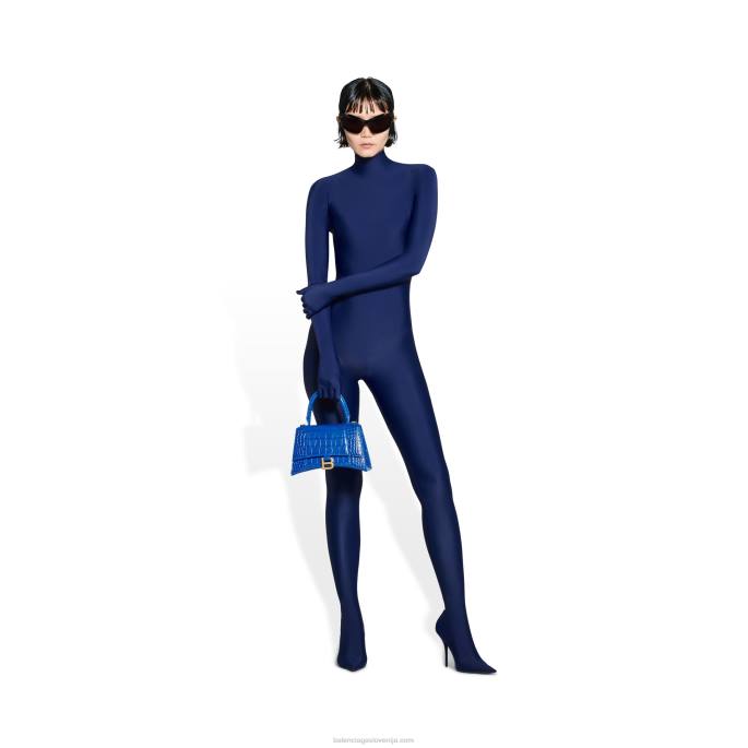 ženska majhna ročna torbica v obliki peščene ure z reliefom krokodila Balenciaga električno modra N4DP357