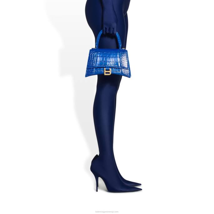 ženska majhna ročna torbica v obliki peščene ure z reliefom krokodila Balenciaga električno modra N4DP357