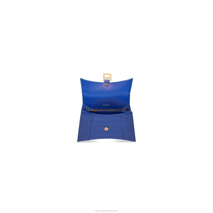 ženska majhna ročna torbica v obliki peščene ure z reliefom krokodila Balenciaga električno modra N4DP357