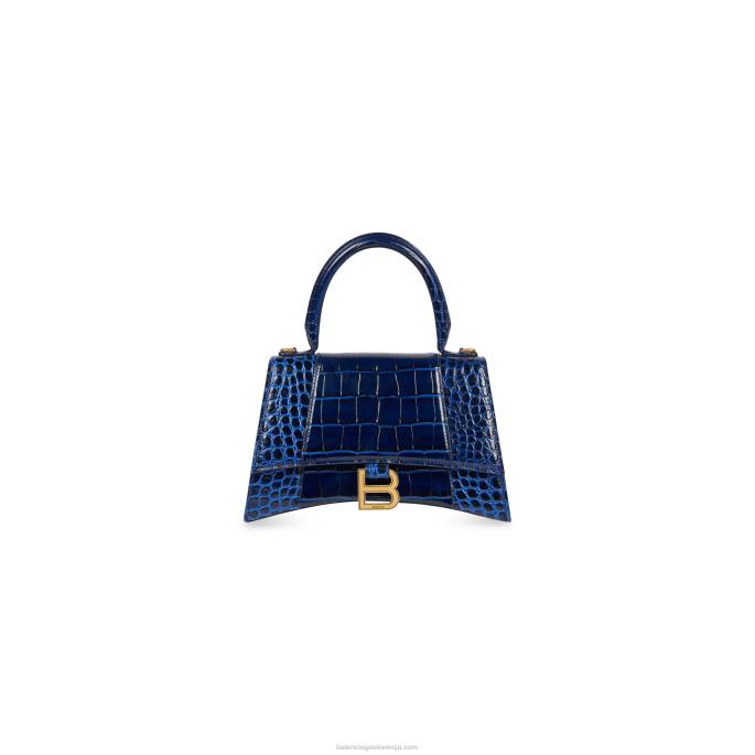 ženska majhna ročna torbica v obliki peščene ure z reliefom krokodila Balenciaga mornarica N4DP355