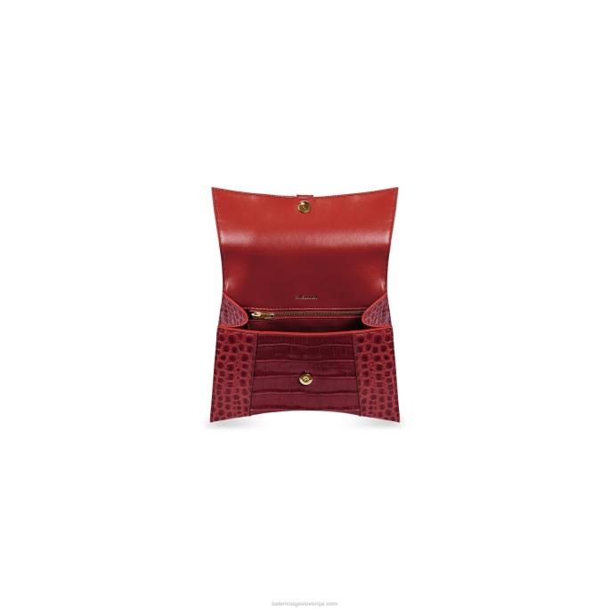 ženska majhna ročna torbica v obliki peščene ure z reliefom krokodila Balenciaga temno rdeča N4DP359
