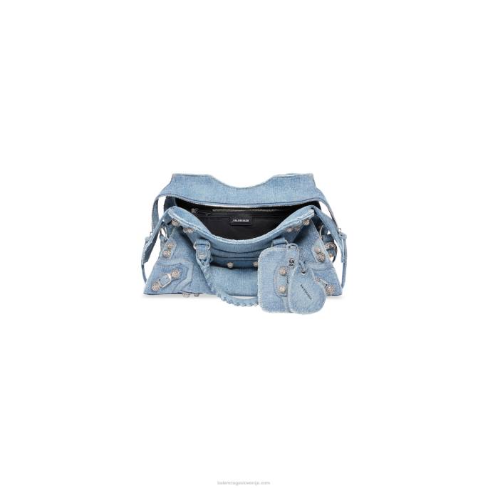 ženska neo cagole city torbica iz jeansa Balenciaga modra N4DP448