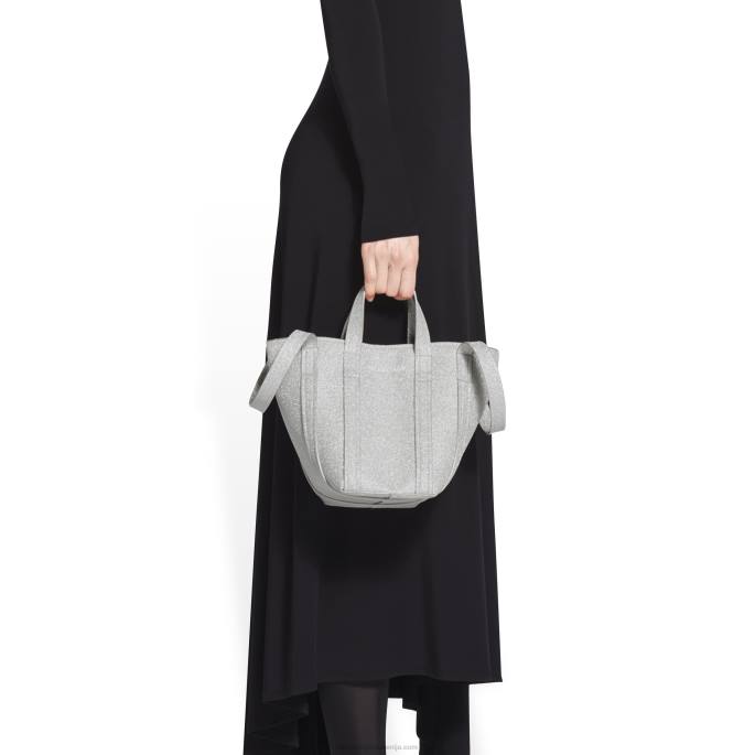 Ženska torba za vsak dan XS sever-jug iz bleščečega blaga Balenciaga srebro N4DP543