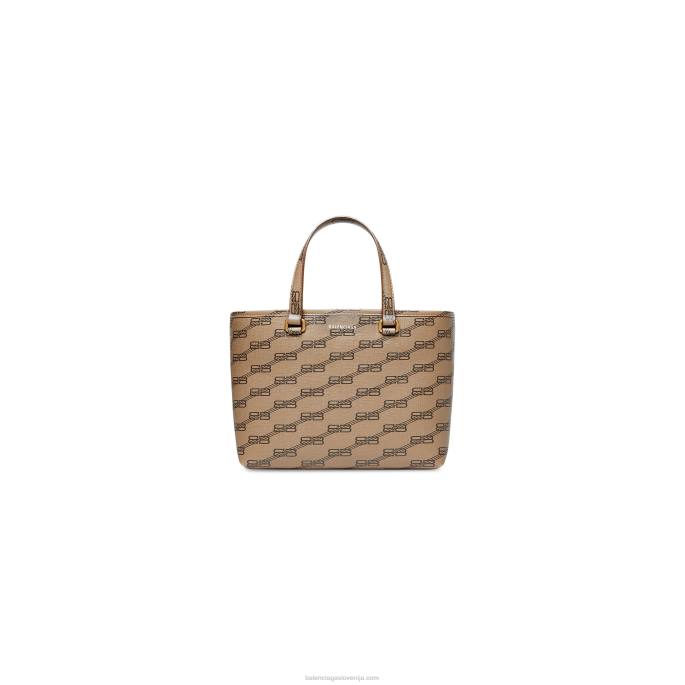 Ženska značilna majhna nakupovalna torba v smeri vzhod-zahod bb, platno, prevlečeno z monogramom Balenciaga bež N4DP551