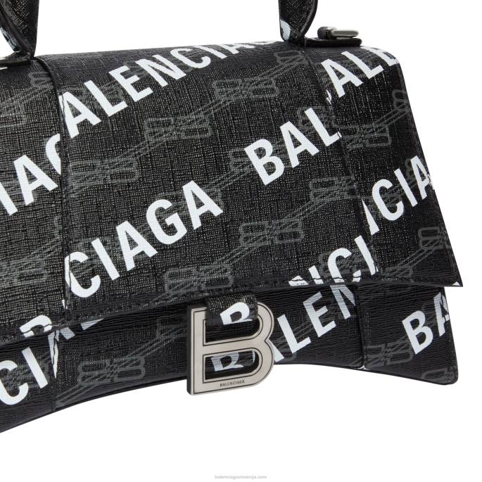 majhna ročna torbica v obliki peščene ure, bb, platno, prevlečeno z monogramom, in logotip v celoti Balenciaga Črna N4DP546